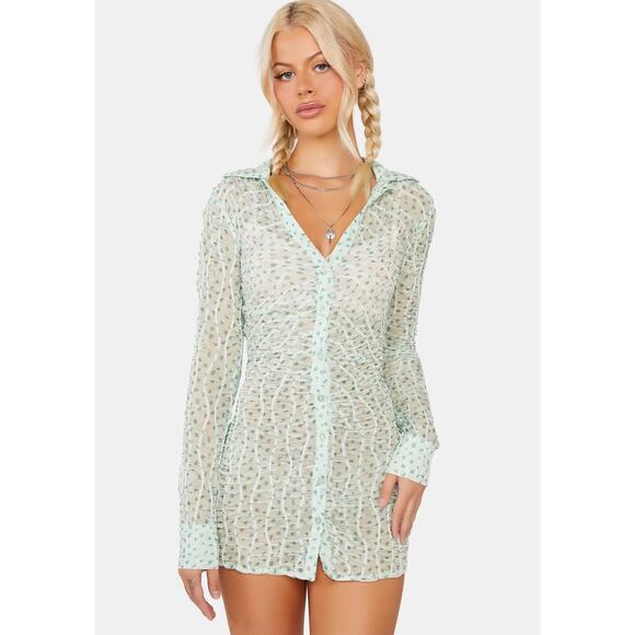 For Love & Lemons Dresses & Skirts - For Love & Lemons Green Polka Dot Drea Long Sleeve Mini Dress Size Small